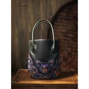 Ethnic Handbag Sheepskin Black